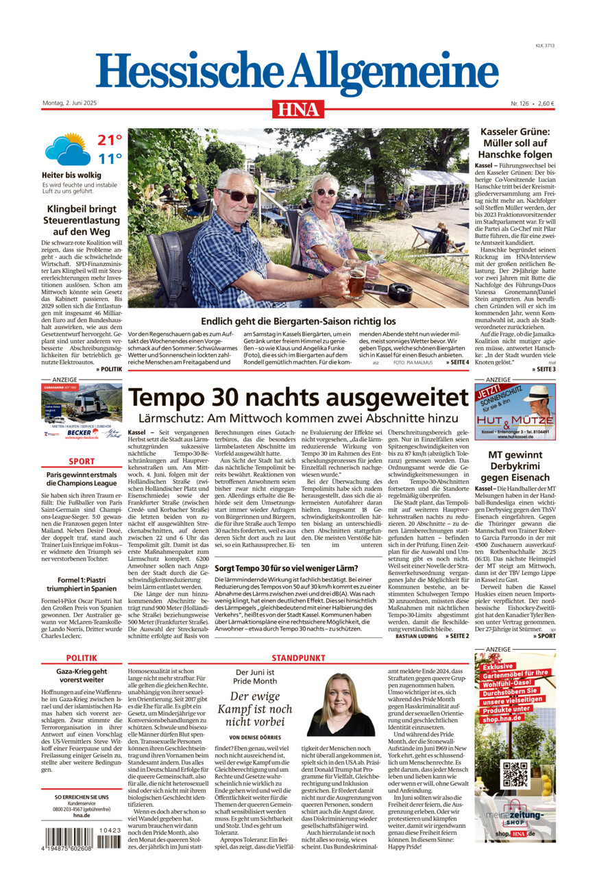 Hessische Allgemeine (Kassel-Ost) vom Montag, 02.06.2025