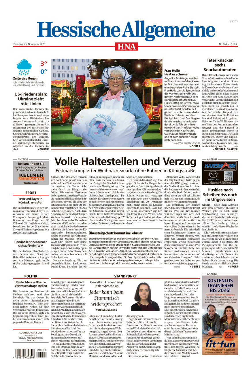 Hessische Allgemeine (Kassel-Ost) vom Dienstag, 25.11.2025