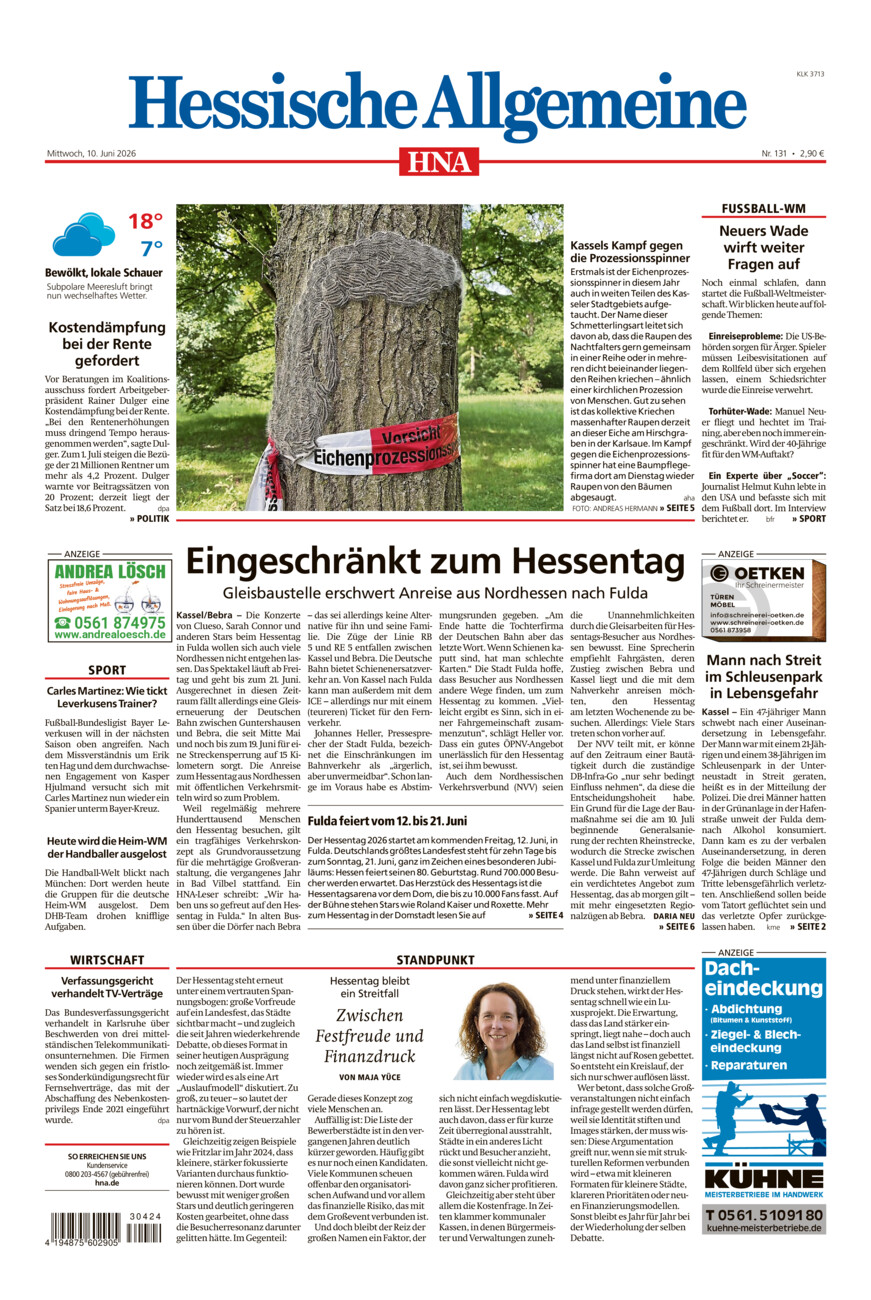 Hessische Allgemeine (Kassel-Ost) vom Mittwoch, 10.06.2026