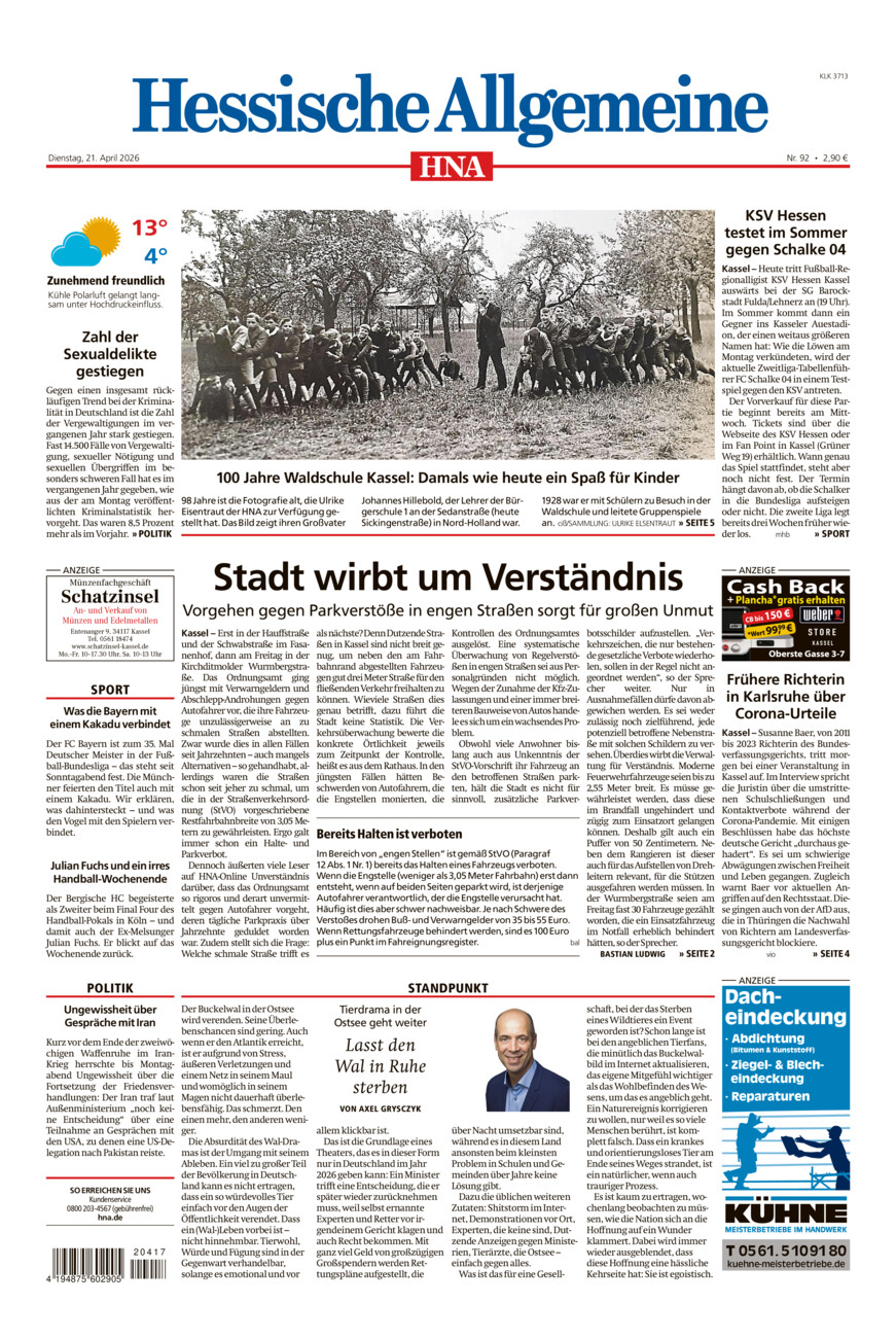Hessische Allgemeine (Kassel-Ost) vom Dienstag, 21.04.2026