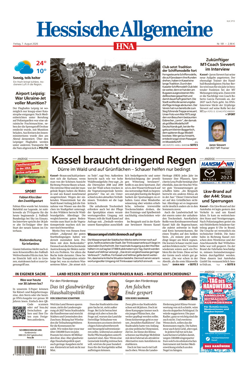 Hessische Allgemeine (Kassel-Ost) vom Freitag, 07.08.2026