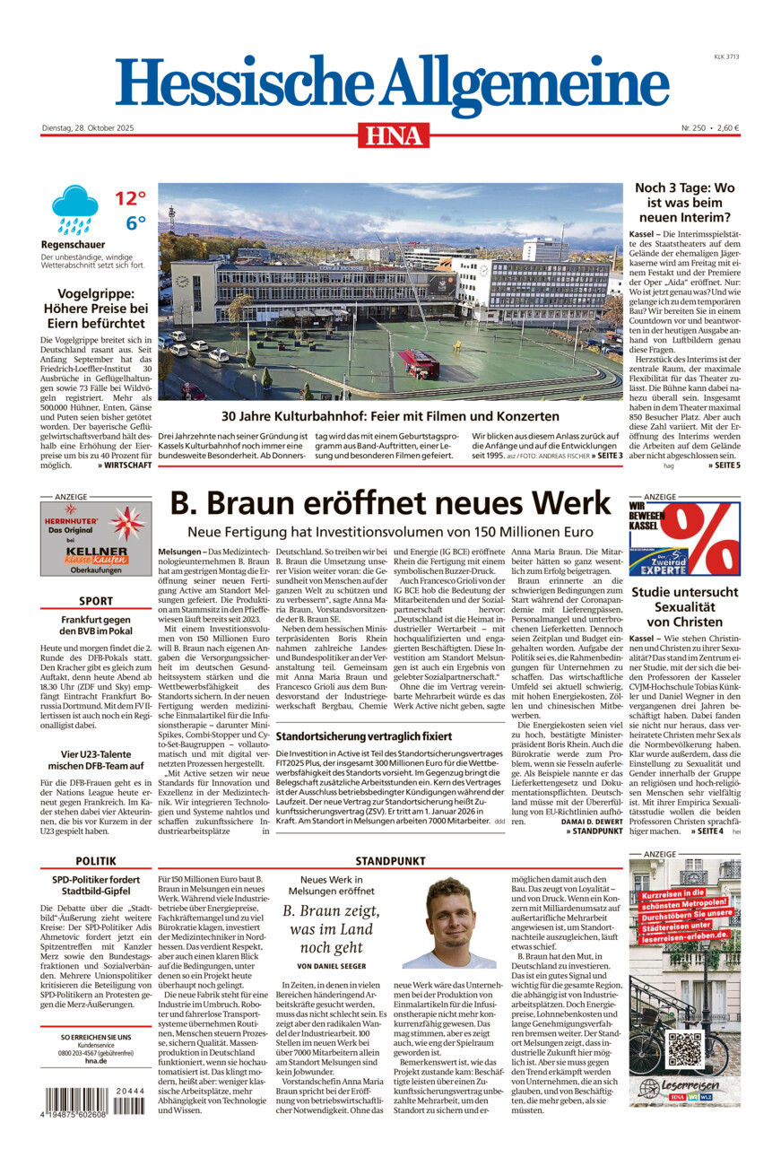 Hessische Allgemeine (Kassel-Ost) vom Dienstag, 28.10.2025