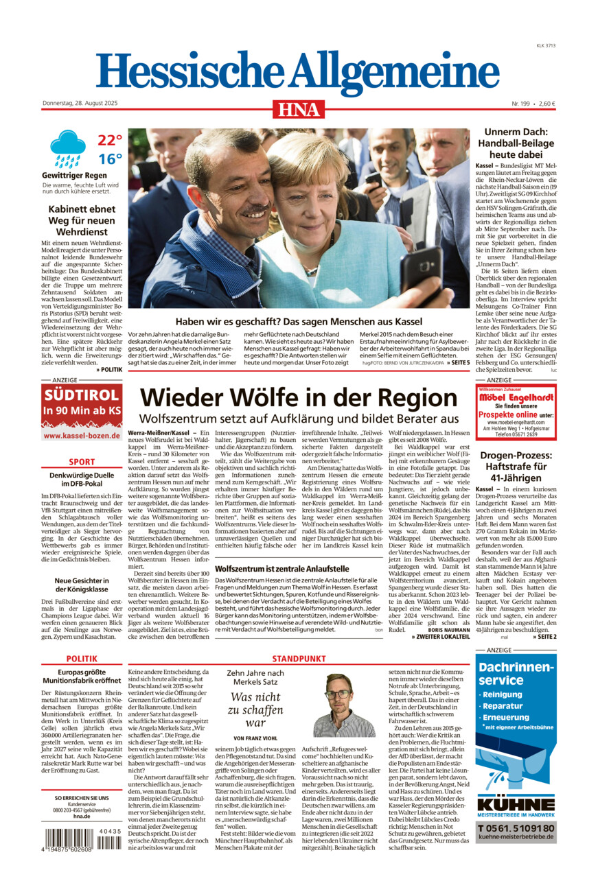 Hessische Allgemeine (Kassel-Ost) vom Donnerstag, 28.08.2025
