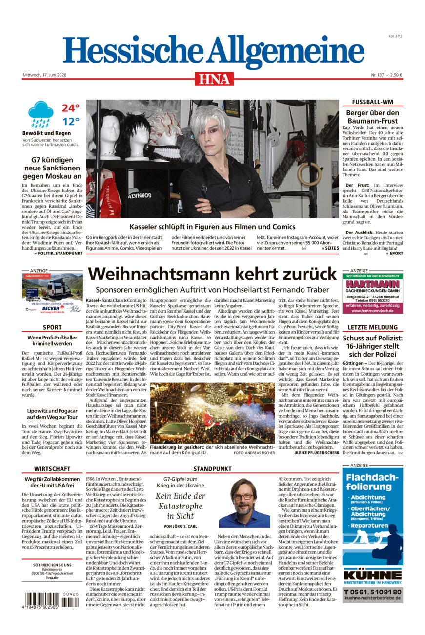 Hessische Allgemeine (Kassel-Ost) vom Mittwoch, 17.06.2026