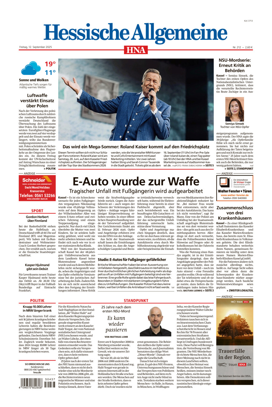 Hessische Allgemeine (Kassel-Ost) vom Freitag, 12.09.2025