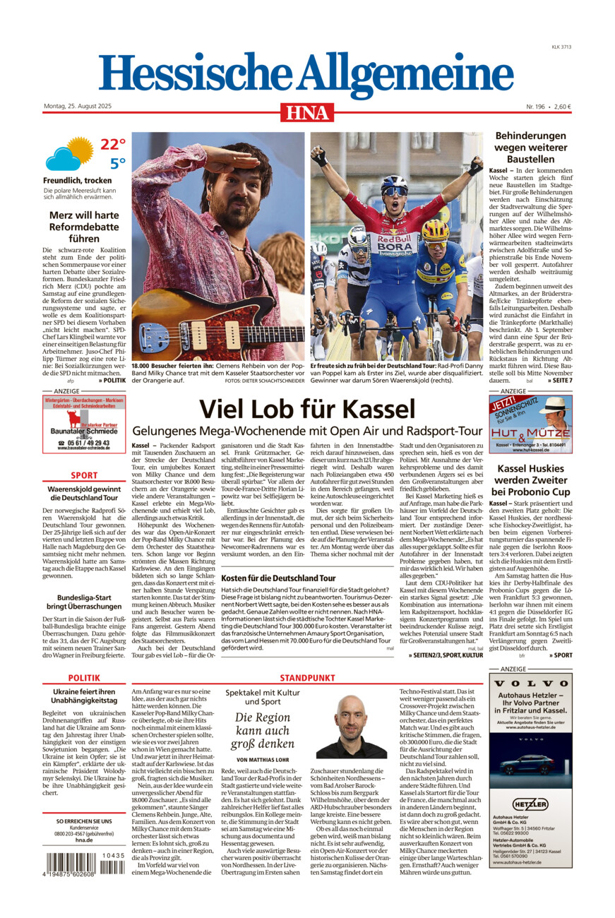 Hessische Allgemeine (Kassel-Ost) vom Montag, 25.08.2025