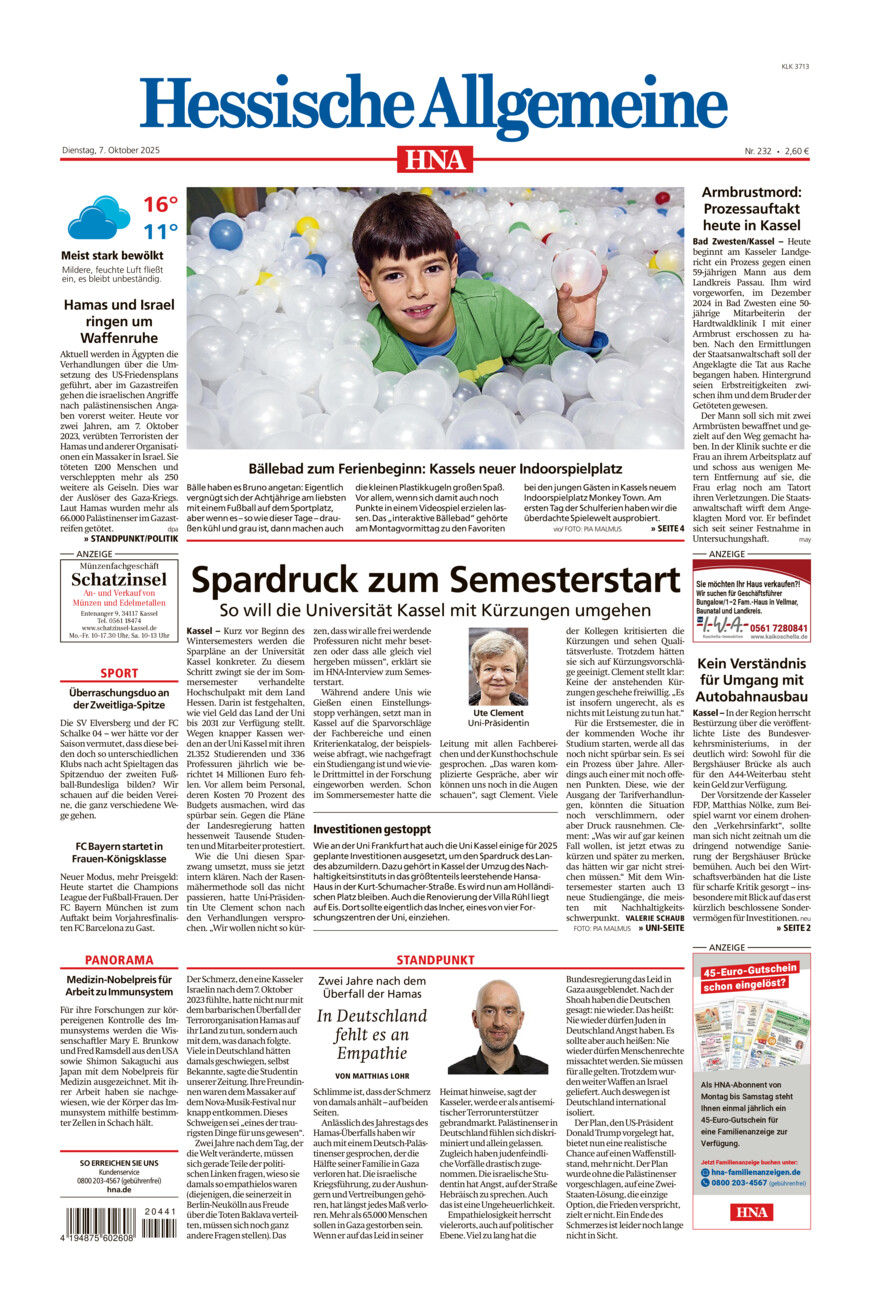 Hessische Allgemeine (Kassel-Ost) vom Dienstag, 07.10.2025