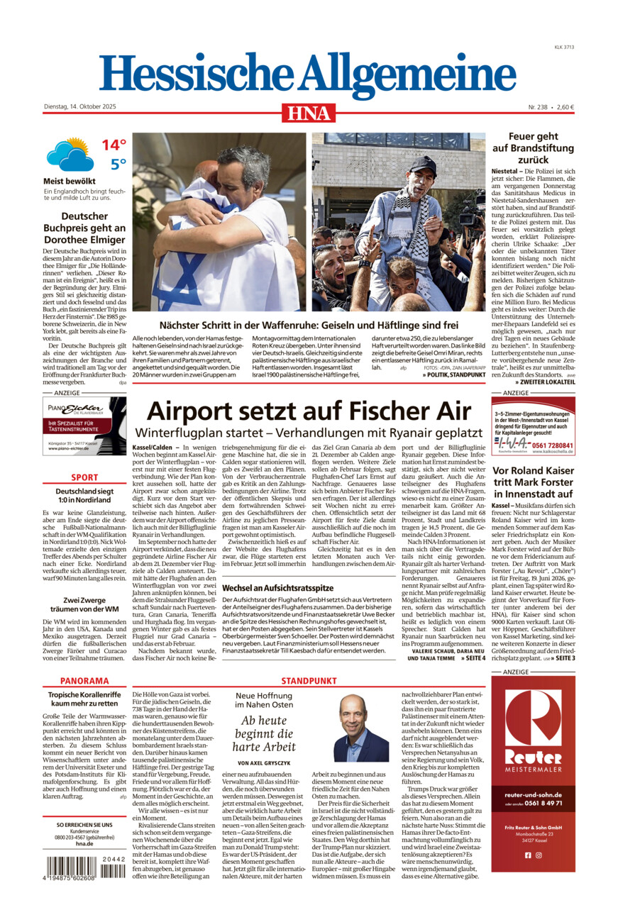 Hessische Allgemeine (Kassel-Ost) vom Dienstag, 14.10.2025