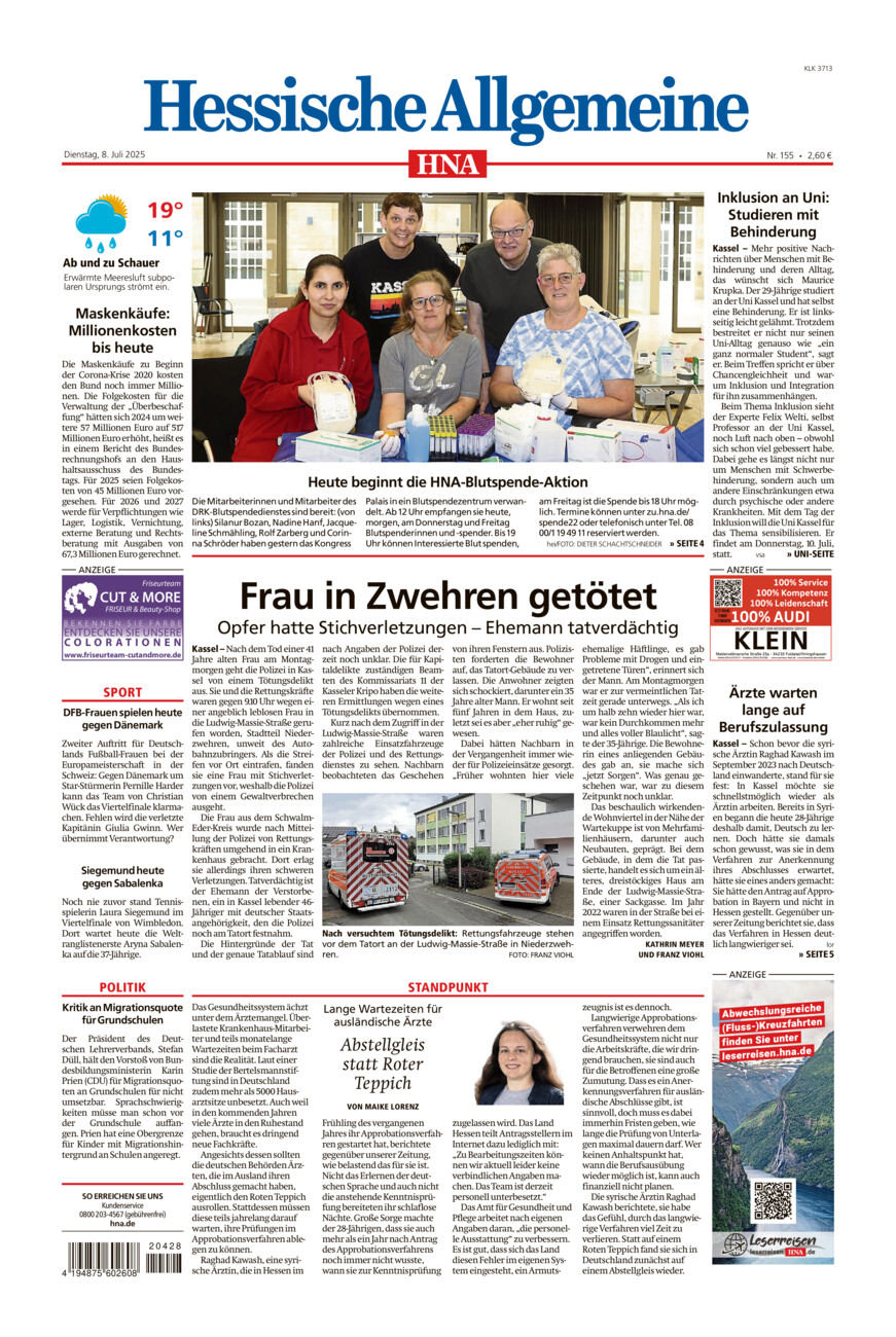 Hessische Allgemeine (Kassel-Ost) vom Dienstag, 08.07.2025