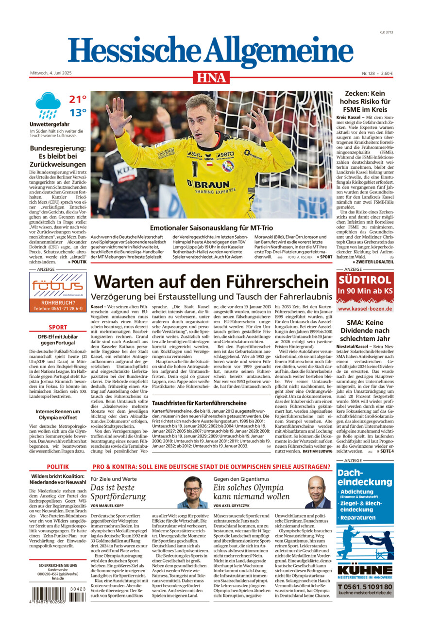 Hessische Allgemeine (Kassel-Ost) vom Mittwoch, 04.06.2025