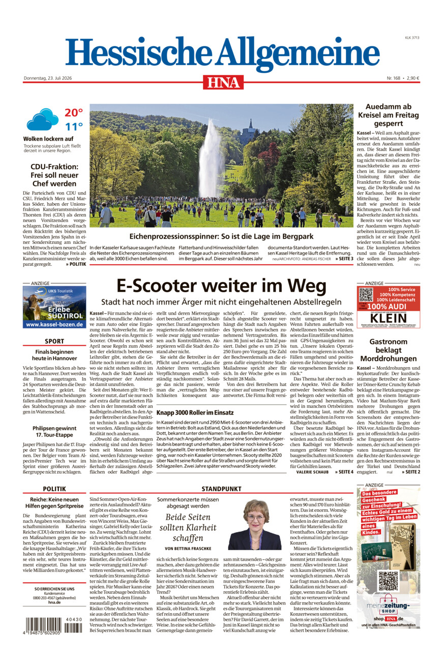 Hessische Allgemeine (Kassel-Ost) vom Donnerstag, 23.07.2026