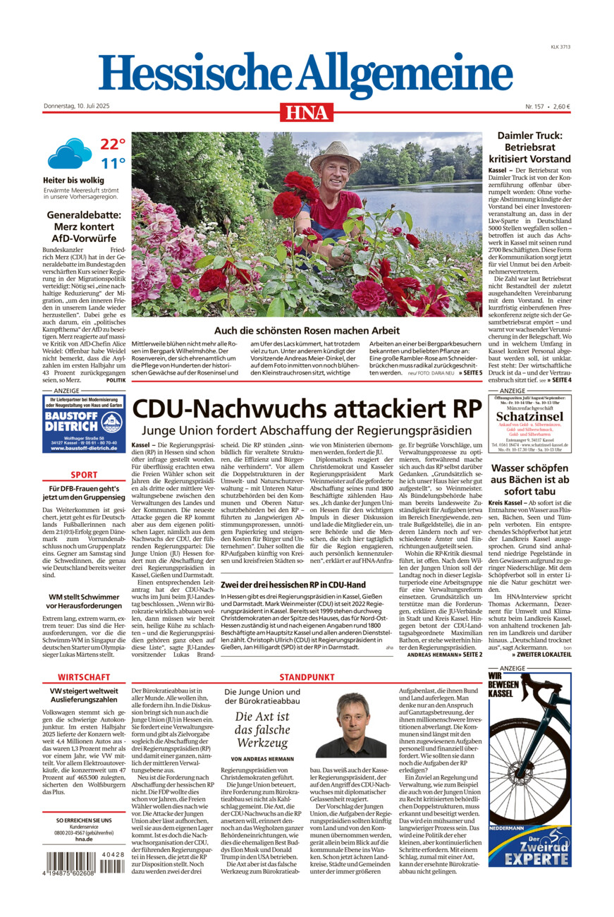 Hessische Allgemeine (Kassel-Ost) vom Donnerstag, 10.07.2025