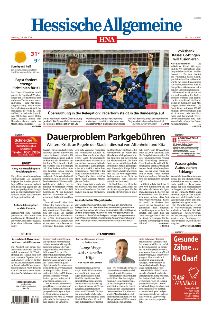 Hessische Allgemeine (Kassel-Ost) vom Dienstag, 26.05.2026