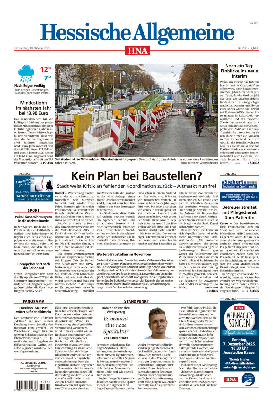 Hessische Allgemeine (Kassel-Ost) vom Donnerstag, 30.10.2025