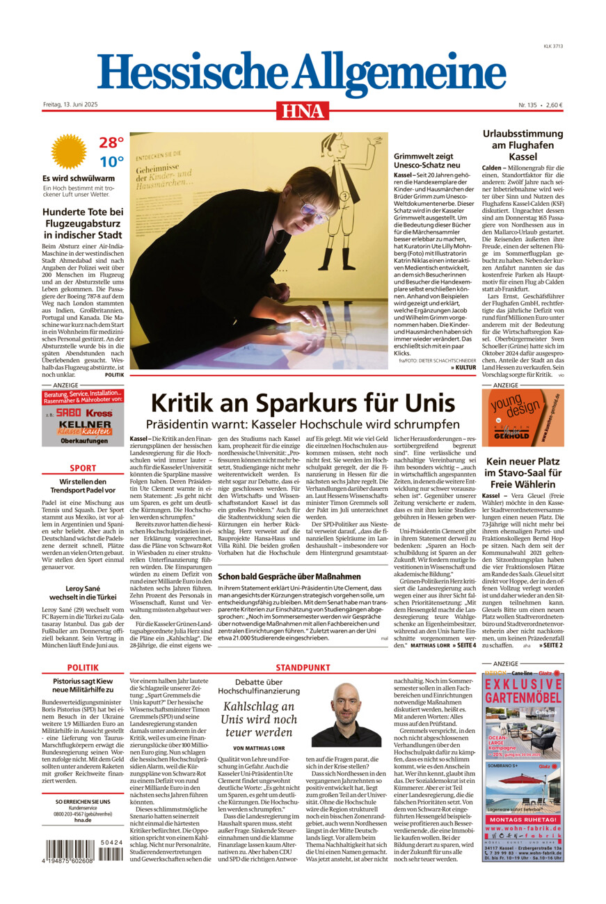 Hessische Allgemeine (Kassel-Ost) vom Freitag, 13.06.2025