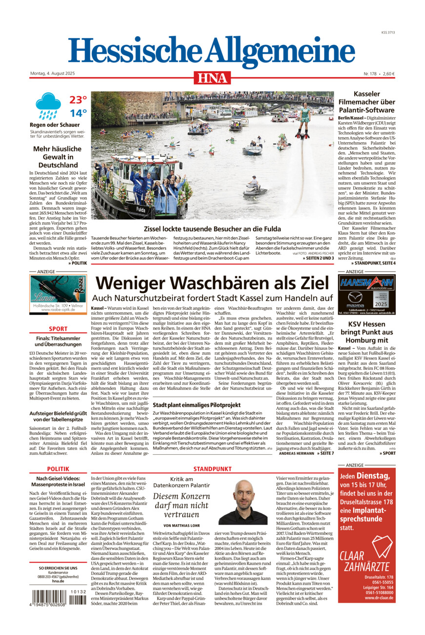 Hessische Allgemeine (Kassel-Mitte) vom Montag, 04.08.2025
