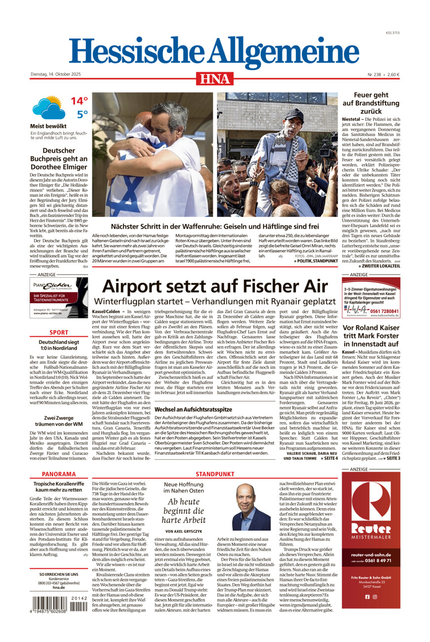 Hessische Allgemeine (Kassel-Mitte) vom Dienstag, 14.10.2025