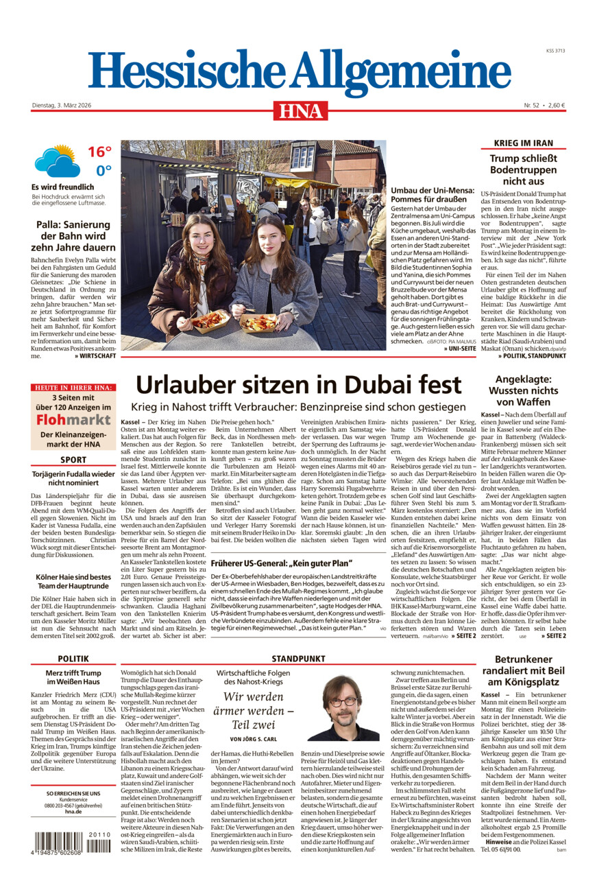 Hessische Allgemeine (Kassel-Mitte) vom Dienstag, 03.03.2026