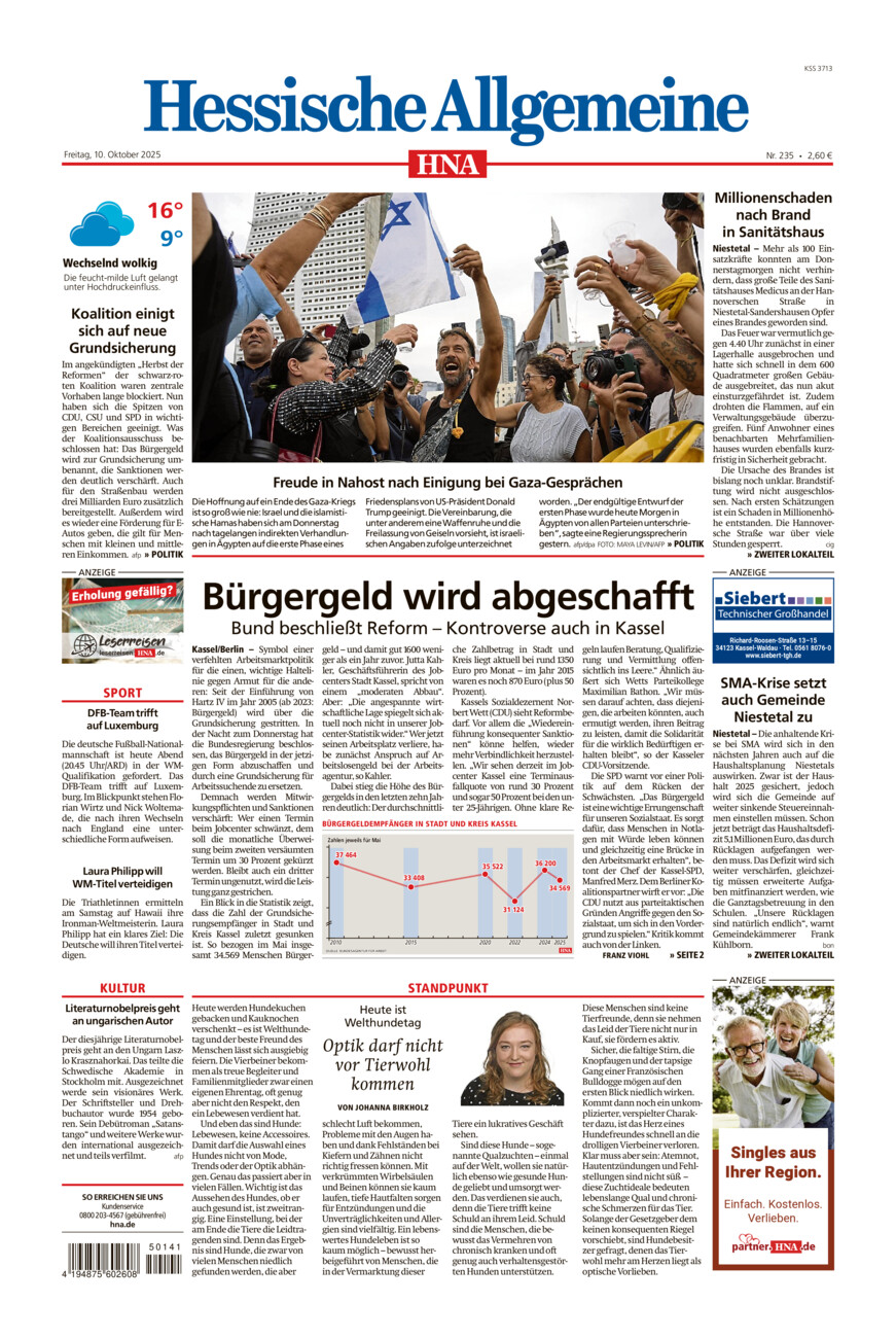 Hessische Allgemeine (Kassel-Mitte) vom Freitag, 10.10.2025