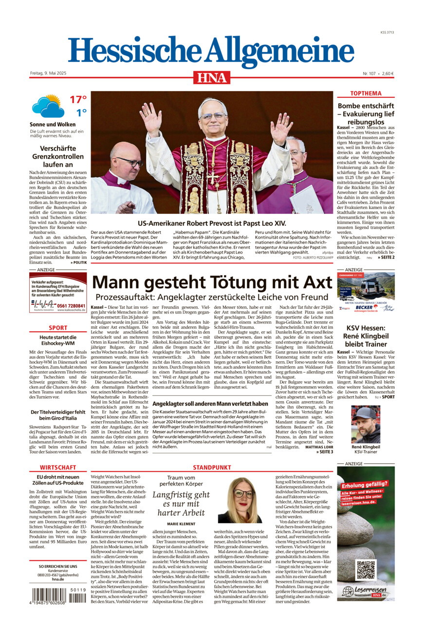 Hessische Allgemeine (Kassel-Mitte) vom Freitag, 09.05.2025