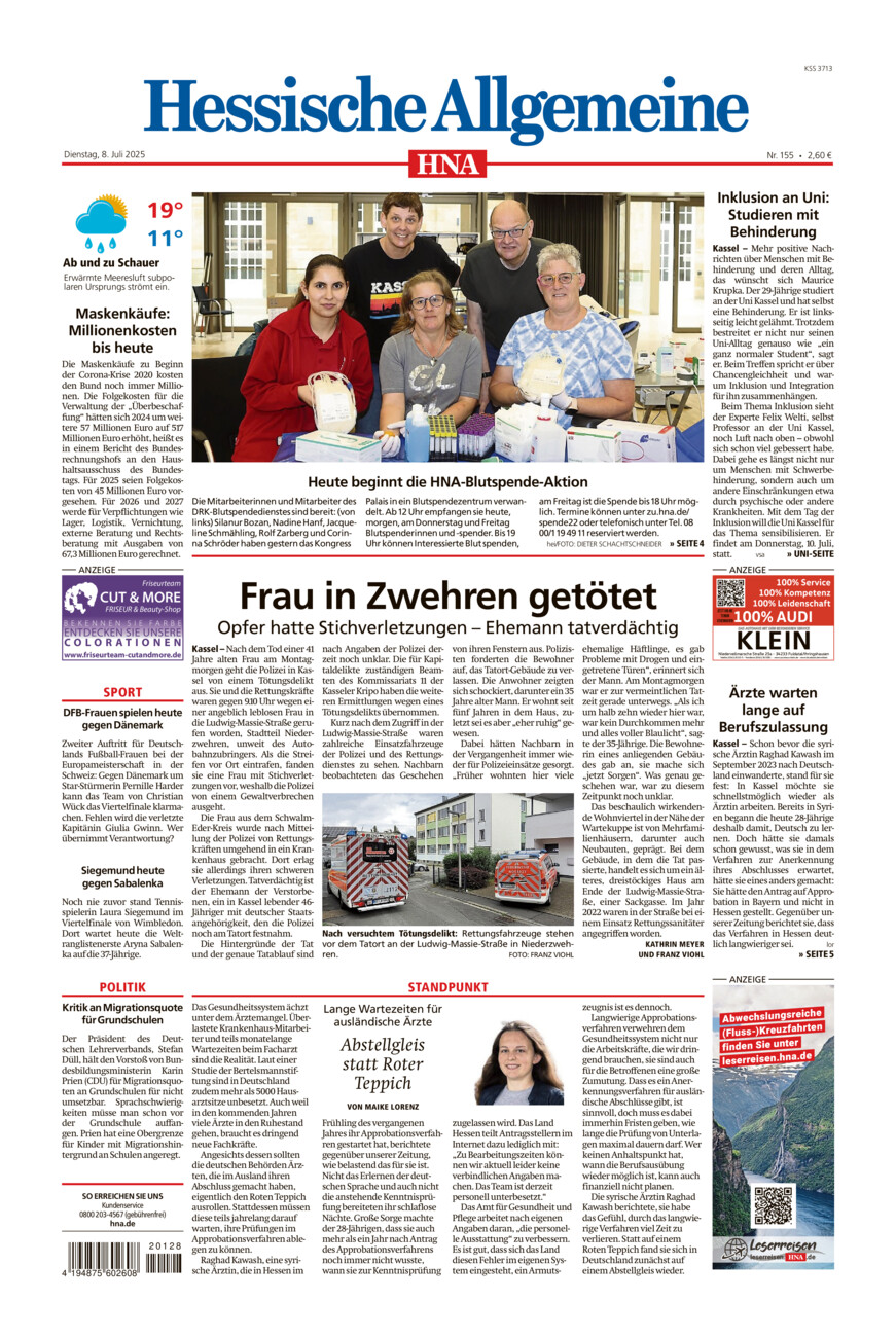 Hessische Allgemeine (Kassel-Mitte) vom Dienstag, 08.07.2025