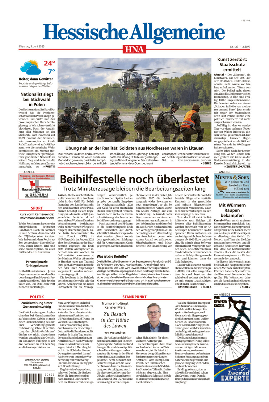 Hessische Allgemeine (Kassel-Mitte) vom Dienstag, 03.06.2025