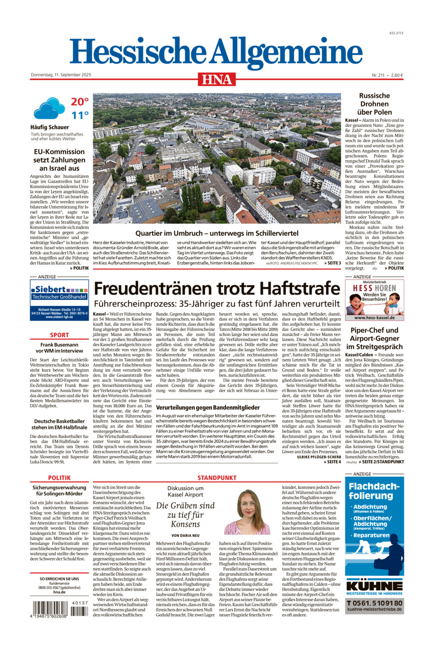 Hessische Allgemeine (Kassel-Mitte) vom Donnerstag, 11.09.2025