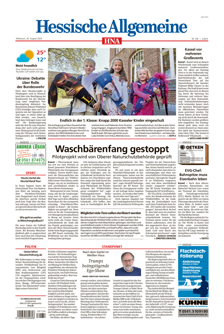 Hessische Allgemeine (Kassel-Mitte) vom Mittwoch, 20.08.2025