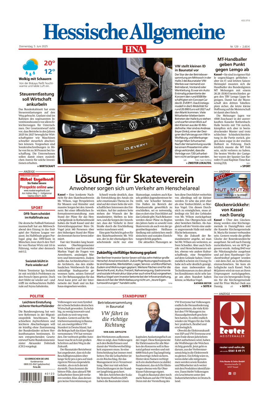 Hessische Allgemeine (Kassel-Mitte) vom Donnerstag, 05.06.2025