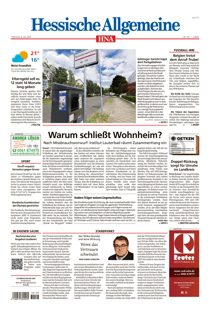 Hessische Allgemeine (Kassel-Mitte) vom Mittwoch, 08.07.2026