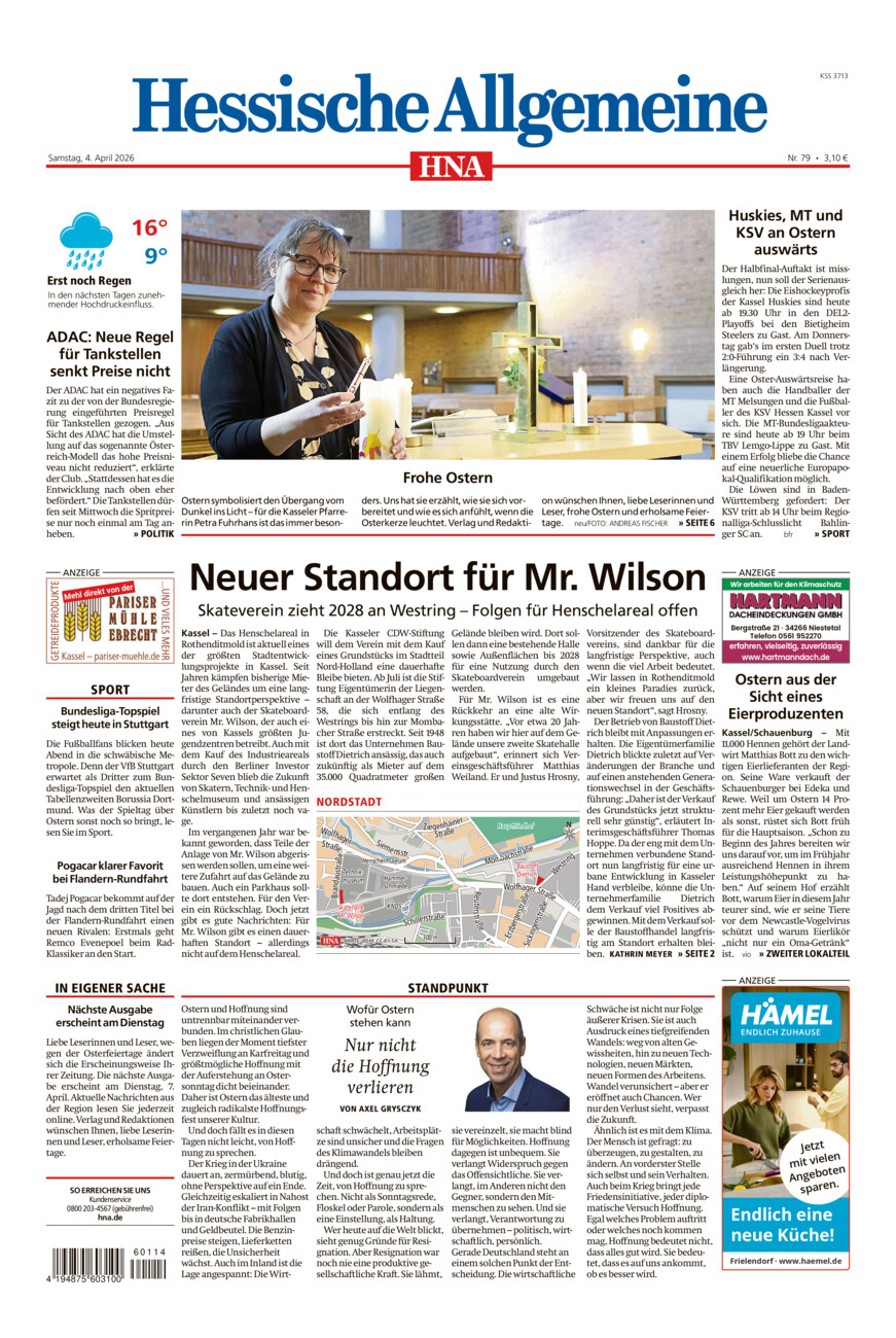 Hessische Allgemeine (Kassel-Mitte) vom Samstag, 04.04.2026