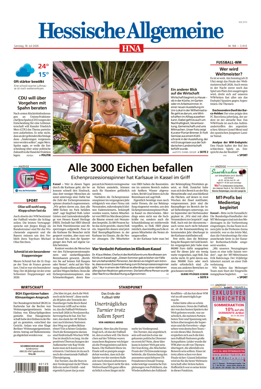 Hessische Allgemeine (Kassel-Mitte) vom Samstag, 18.07.2026