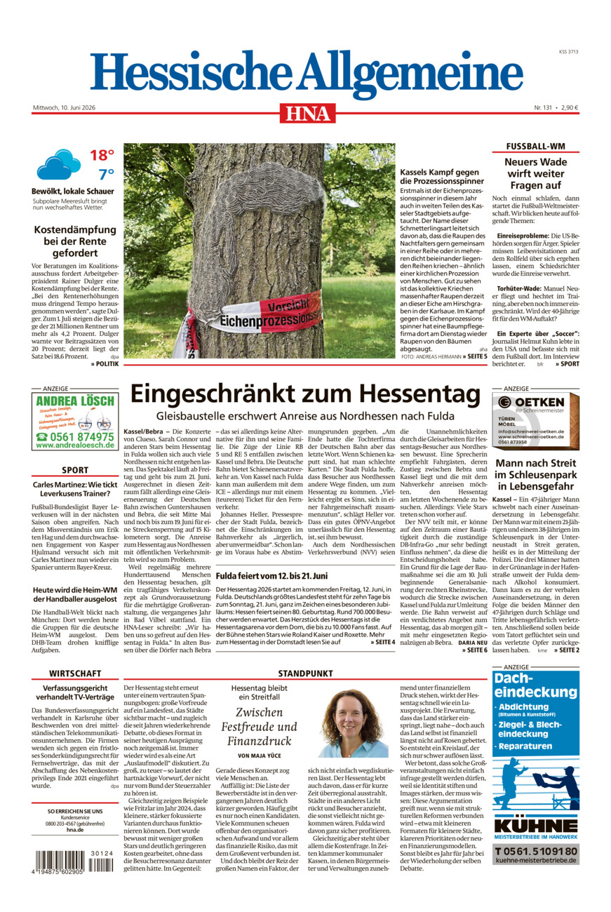 Hessische Allgemeine (Kassel-Mitte) vom Mittwoch, 10.06.2026