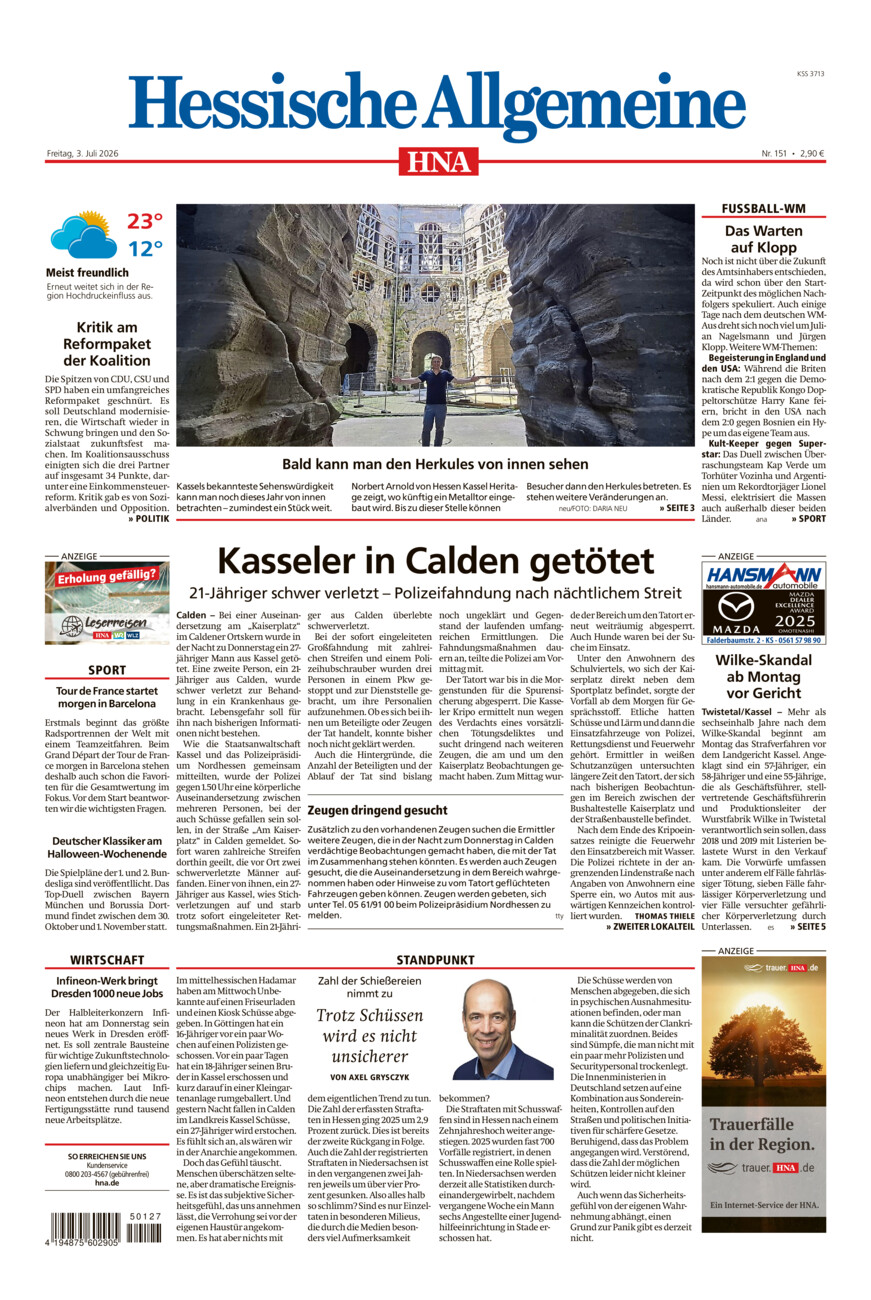 Hessische Allgemeine (Kassel-Mitte) vom Freitag, 03.07.2026