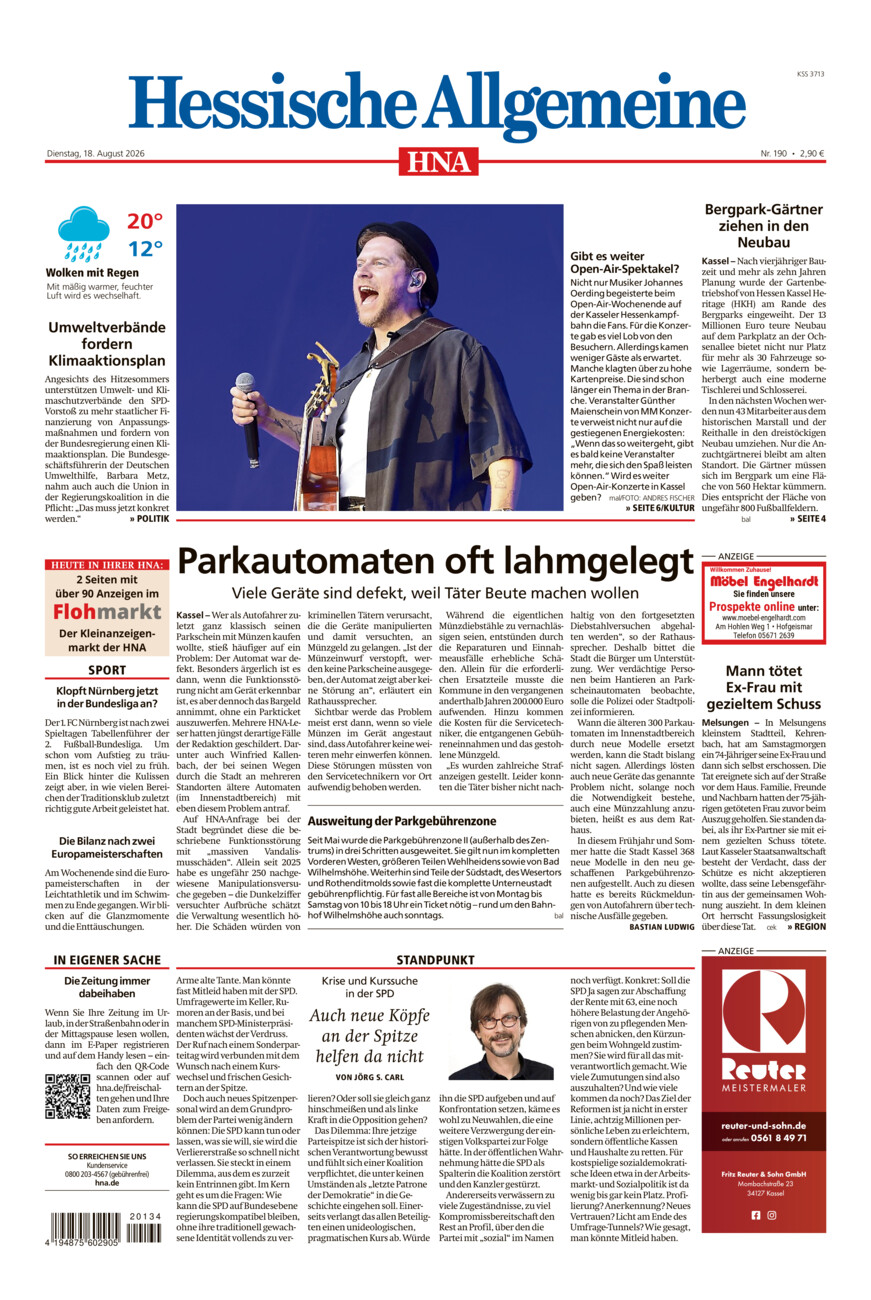 Hessische Allgemeine (Kassel-Mitte) vom Dienstag, 18.08.2026