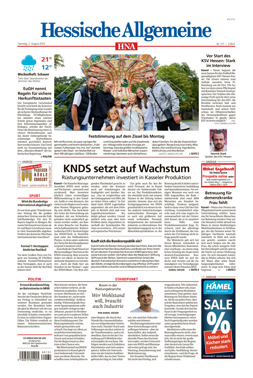 Hessische Allgemeine (Kassel-Mitte) vom Samstag, 02.08.2025
