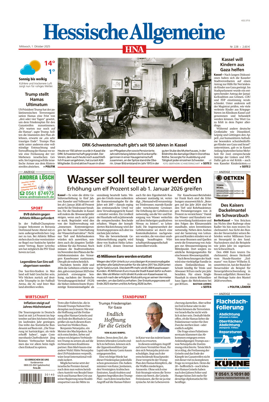 Hessische Allgemeine (Kassel-Mitte) vom Mittwoch, 01.10.2025