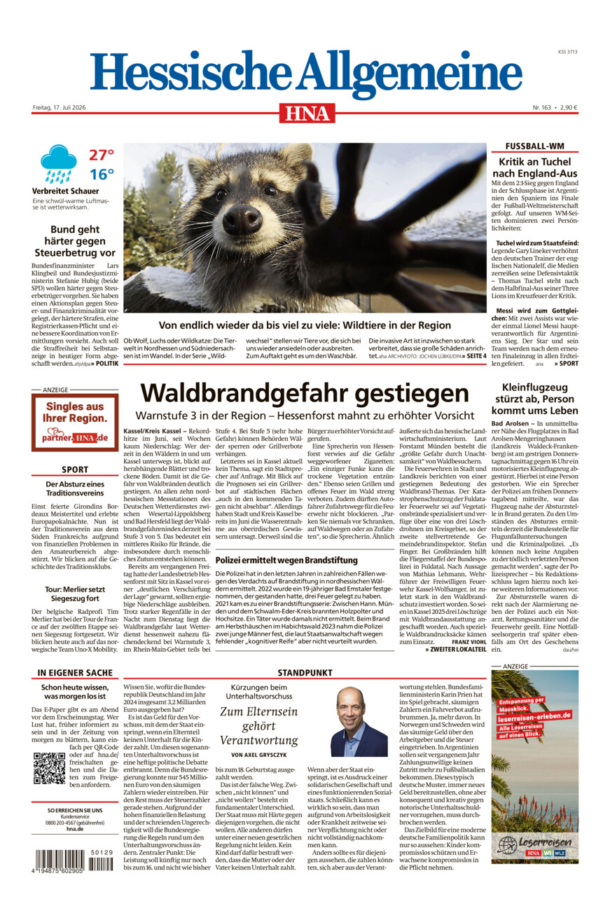 Hessische Allgemeine (Kassel-Mitte) vom Freitag, 17.07.2026