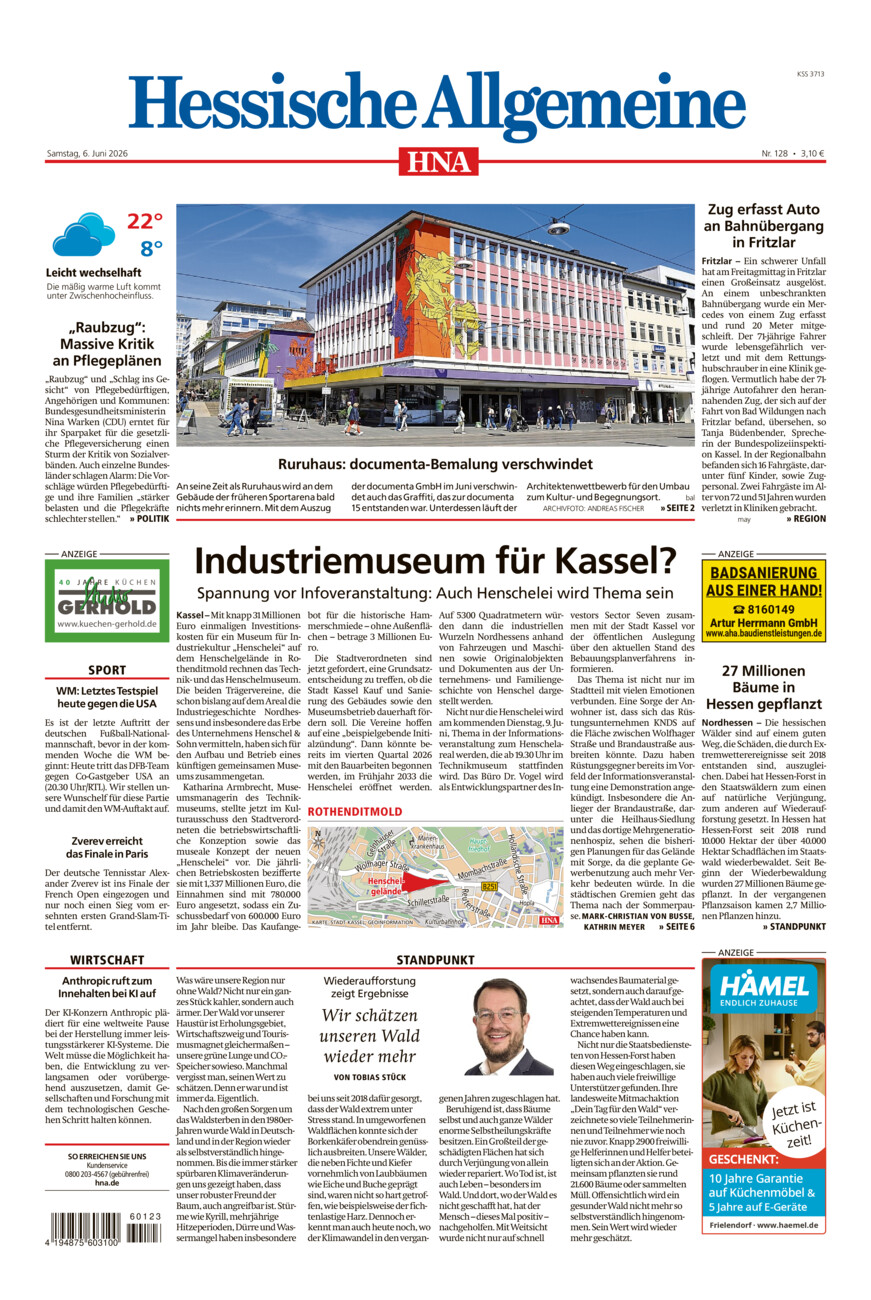 Hessische Allgemeine (Kassel-Mitte) vom Samstag, 06.06.2026