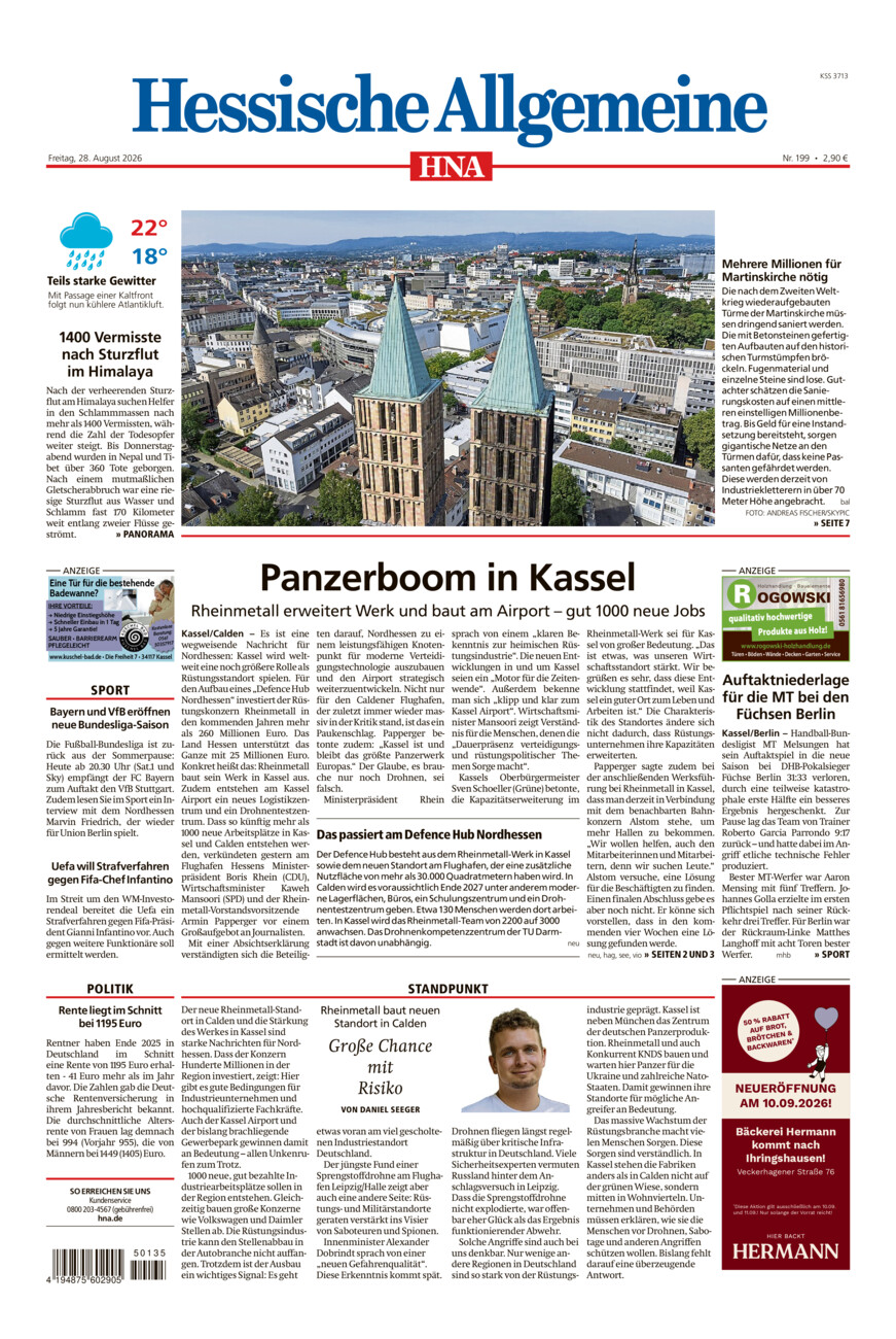 Hessische Allgemeine (Kassel-Mitte) vom Freitag, 28.08.2026