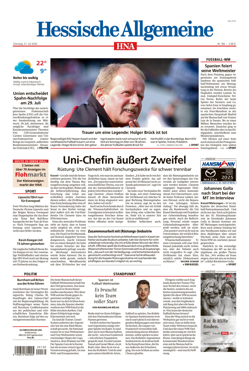 Hessische Allgemeine (Kassel-Mitte) vom Dienstag, 21.07.2026