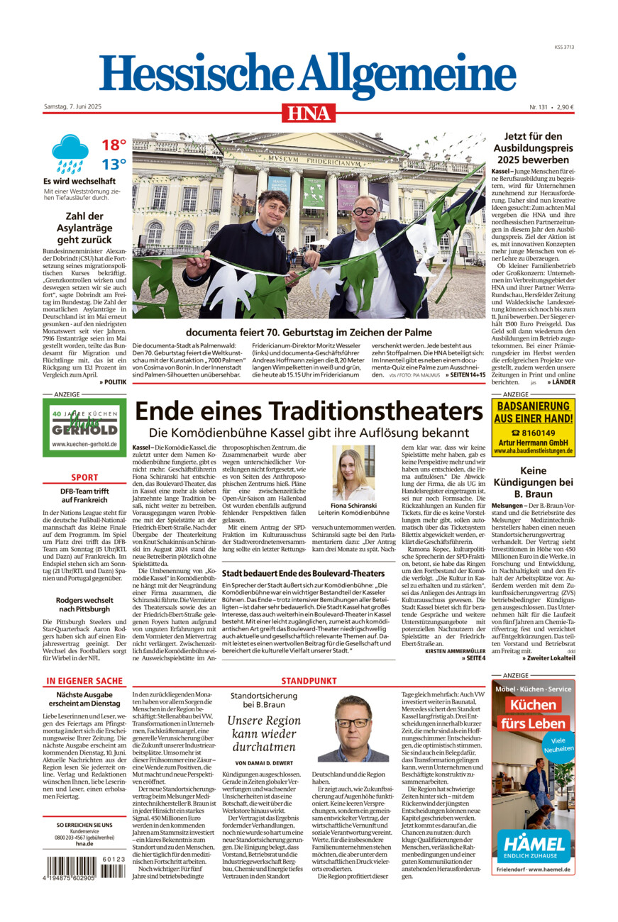 Hessische Allgemeine (Kassel-Mitte) vom Samstag, 07.06.2025