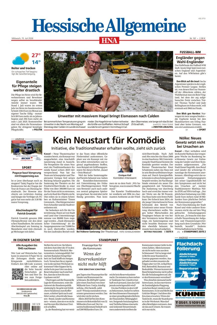 Hessische Allgemeine (Kassel-Mitte) vom Mittwoch, 15.07.2026