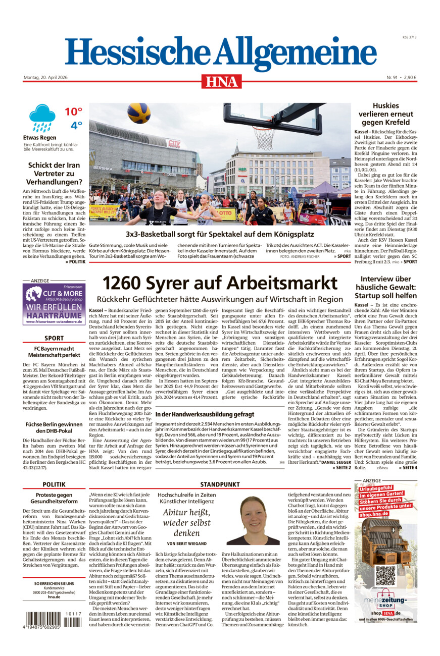 Hessische Allgemeine (Kassel-Mitte) vom Montag, 20.04.2026