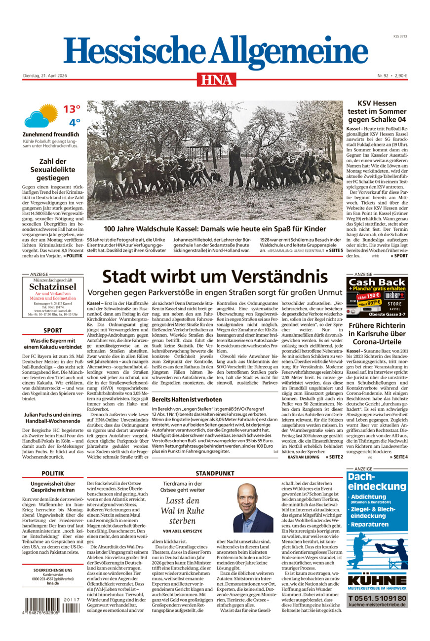 Hessische Allgemeine (Kassel-Mitte) vom Dienstag, 21.04.2026