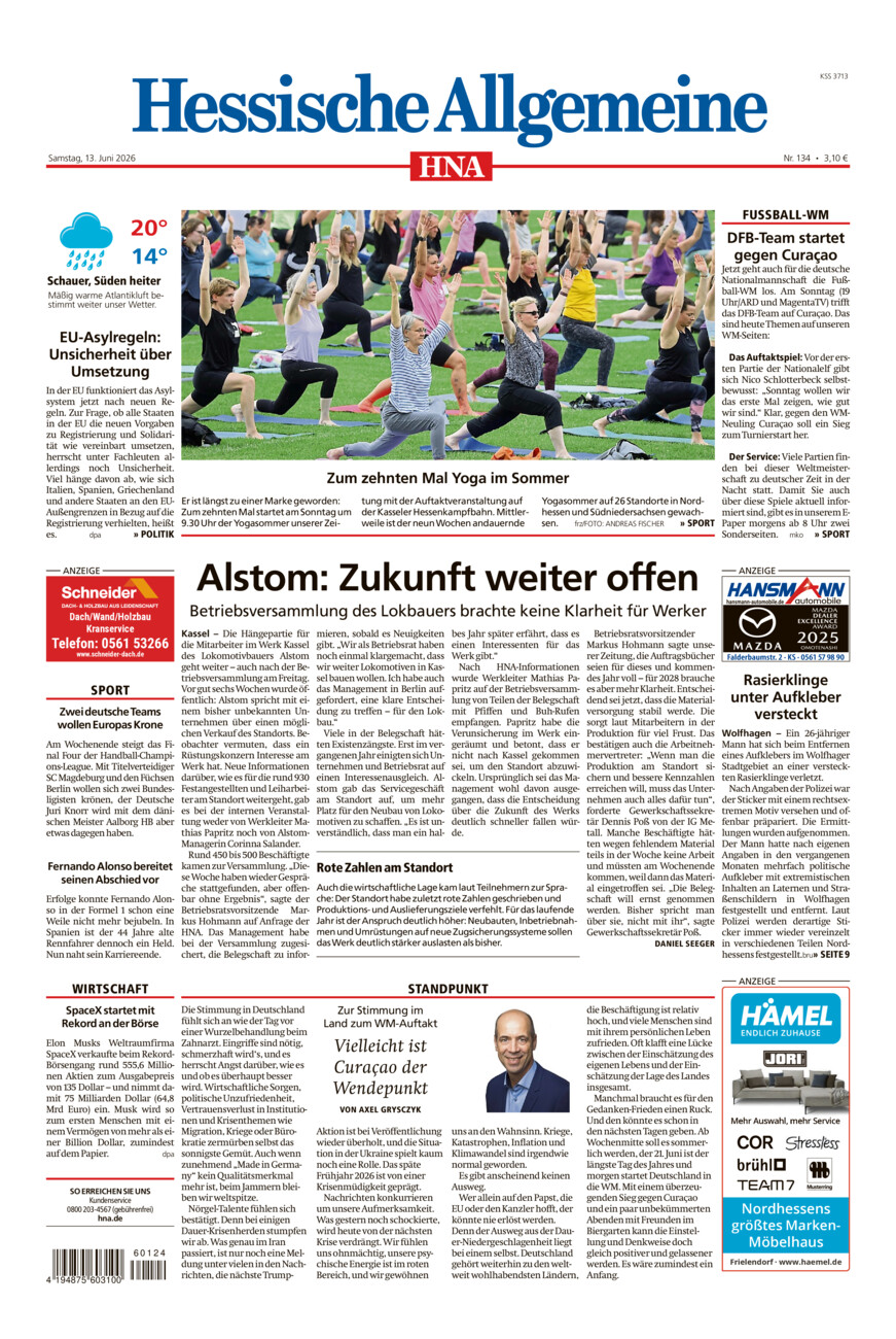 Hessische Allgemeine (Kassel-Mitte) vom Samstag, 13.06.2026