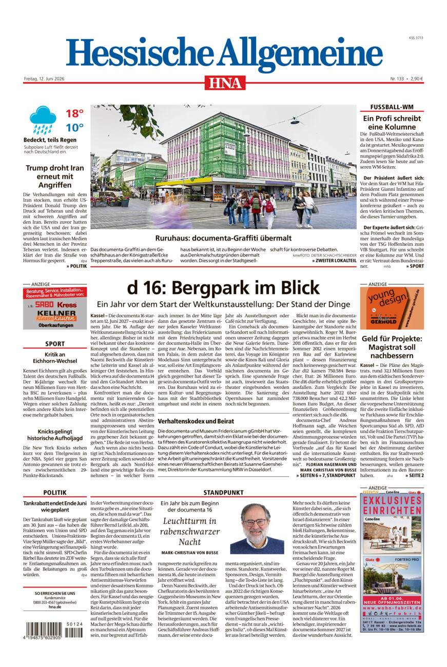 Hessische Allgemeine (Kassel-Mitte) vom Freitag, 12.06.2026