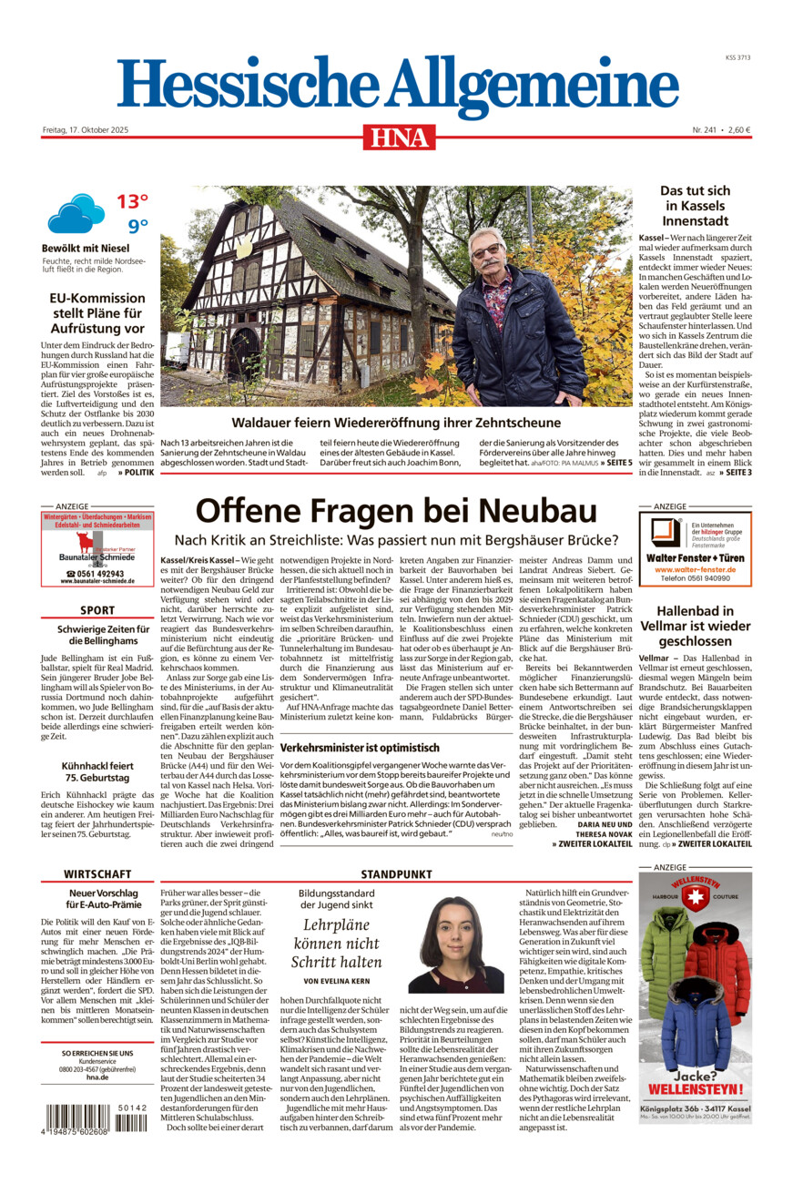 Hessische Allgemeine (Kassel-Mitte) vom Freitag, 17.10.2025