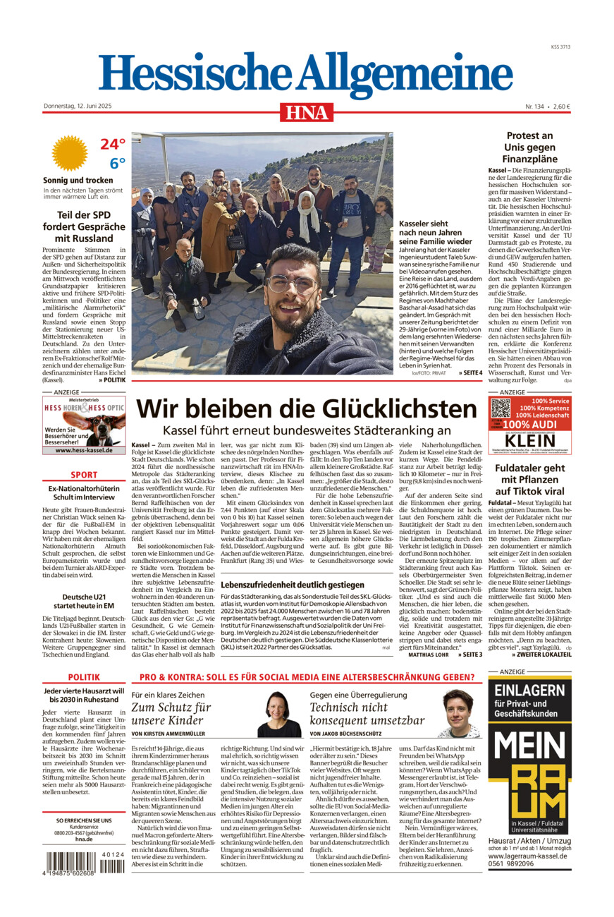 Hessische Allgemeine (Kassel-Mitte) vom Donnerstag, 12.06.2025