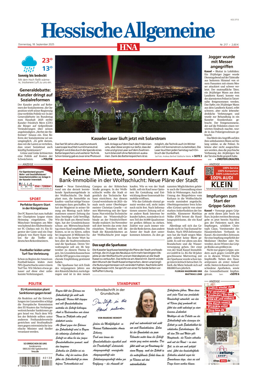 Hessische Allgemeine (Kassel-Mitte) vom Donnerstag, 18.09.2025